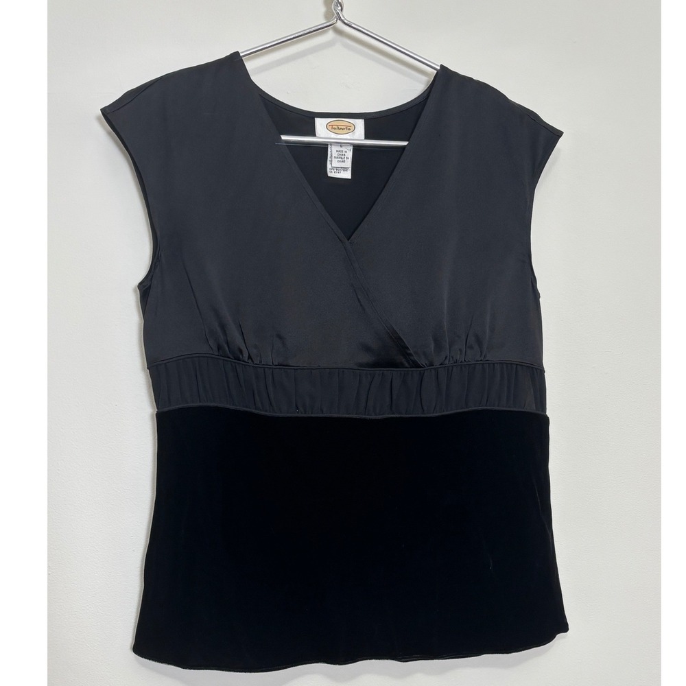 Talbots Womens Vintage Silk Velvet Top 6 Black Sleeveless Elegant Minimalist